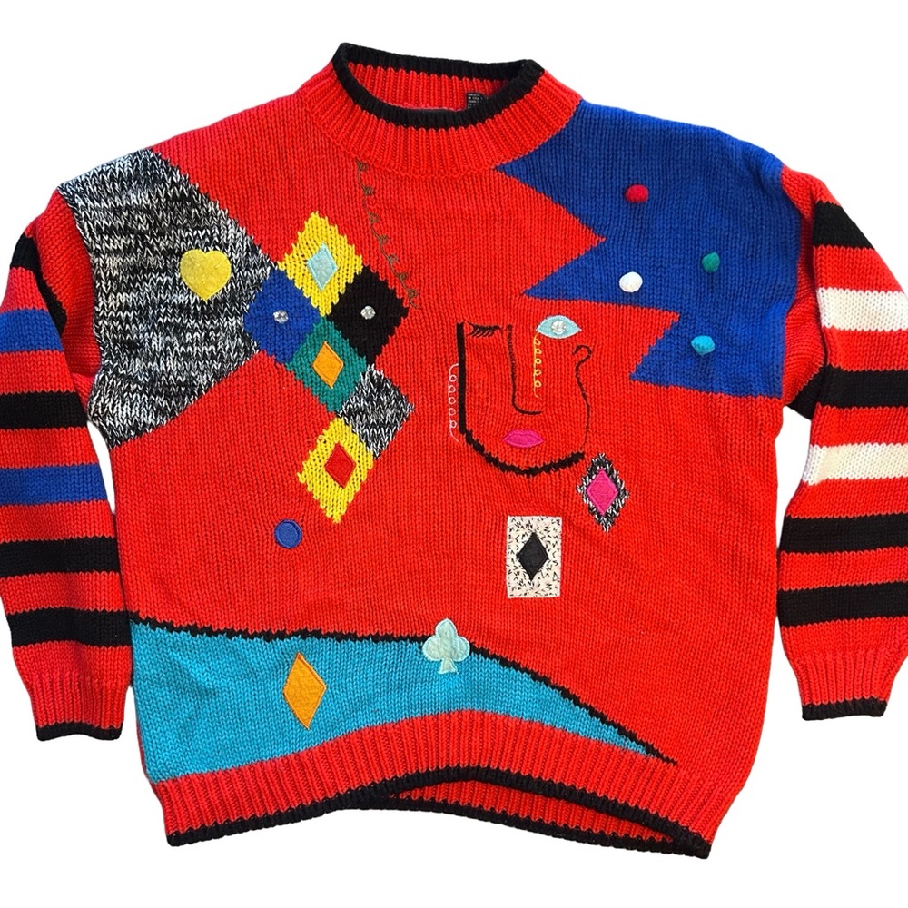 Vintage 80s Abstract Red Sweater Adrian Spencer